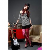 天鵝絨材質-粉紅虎紋九分褲*