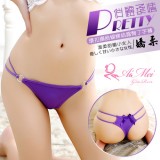 《AIMEI GIAREN》俏麗柔情！環扣絲滑鑽飾蝴蝶結露臀丁字褲﹝紫﹞