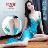 《YIRAN MEI》幽谷美姬！民族風網紗側開襟長睡裙﹝藍﹞