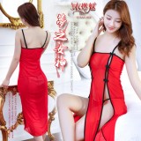 《YIRAN MEI》夢之女神！曼妙前雙開襟薄紗長裙睡衣﹝紅﹞