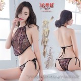 《YIRAN MEI》柔媚佳人！綁脖孔雀緹花蕾絲性感肚兜﹝黑粉綉花﹞
