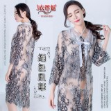 《YIRAN MEI》絕色風華！細膩緹花蕾絲掛脖肚兜浴袍套裝﹝黑﹞