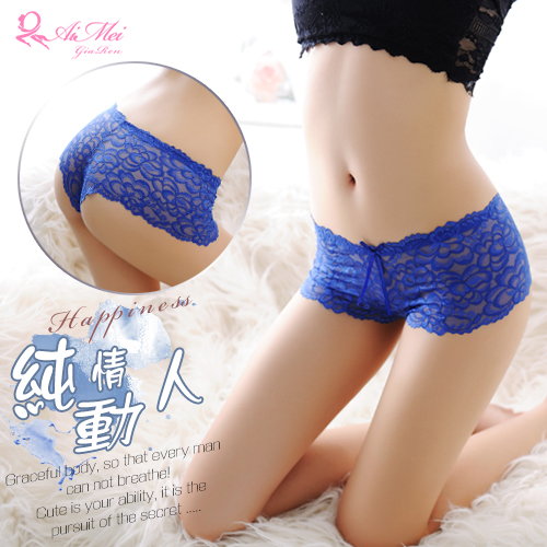 《AIMEI GIAREN》純情動人！緹花蕾絲透膚美型平角內褲﹝寶藍﹞