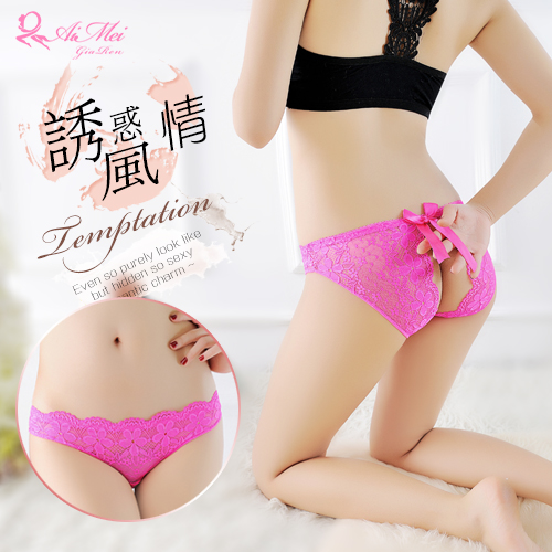 《AIMEI GIAREN》誘惑風情！花朵蕾絲蝴蝶結後開檔三角褲﹝玫紅﹞