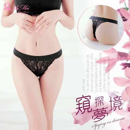 《AIMEI GIAREN》窺探夢境！彈力腰帶小鈕扣蕾絲T字褲﹝黑﹞
