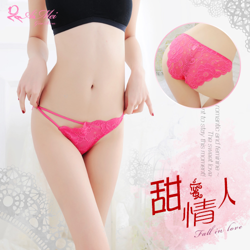 《AIMEI GIAREN》甜蜜情人！細帶斜邊花漾蕾絲三角褲﹝玫紅﹞