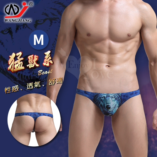 【網將WJ】猛獸系 ‧ 潮流印花T字褲 - 藍色狼頭﹝M﹞*