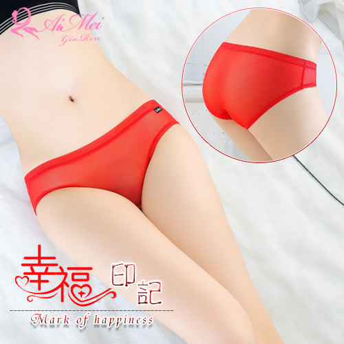 《AIMEI GIAREN》幸福印記！網格飾邊柔紗棉襠三角褲﹝紅﹞