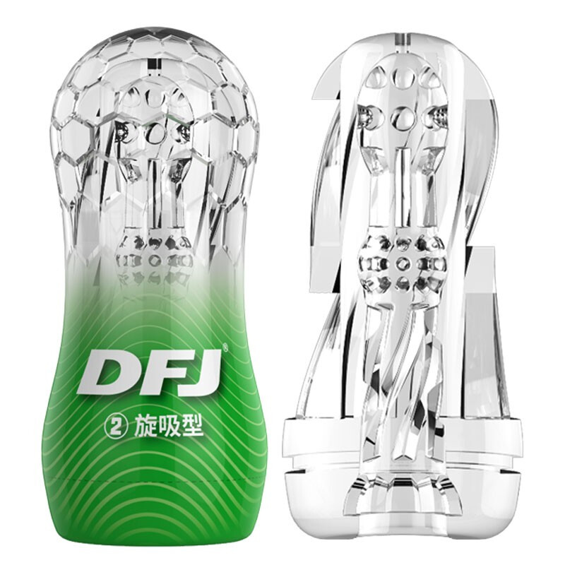 取悅 DFJ水晶透明飛機杯 男用自慰器 持久訓練器 柔軟吮吸顆粒軟膠 成人情趣用品自慰杯(旋吸型-綠色)