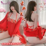 《FEE ET MOI》情趣睡袍！古典綁脖刺繡肚兜喇叭袖口外罩衫三件組
