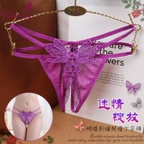 《Yisiting》迷情綻放！雙彈力帶蝴蝶刺繡誘人露臀開襠丁字褲﹝紫﹞