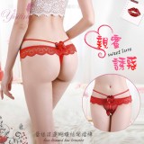 《Yisiting》親蜜誘惑！蕾絲滾邊蝴蝶結開襠免脫低腰褲﹝紅﹞