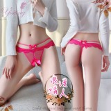 《Yisiting》浪漫情人！輕膚柔紗拼接蕾絲迷人珍珠開襠丁字褲﹝玫紅﹞