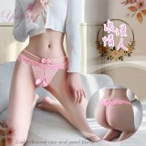 《Yisiting》浪漫情人！輕膚柔紗拼接蕾絲迷人珍珠開襠丁字褲﹝粉﹞