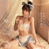 《 Enjoy Love 》女僕角色扮演服！鈴鐺頸環清新藍白格可調背扣裹胸上衣七件式套裝