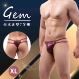 《 Enjoy Love 》雙細帶U凸亮面仿皮後寶石造型T字褲 - 棗紅﹝XL﹞