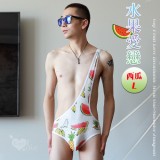 《 Enjoy Love 》男同水果愛戀透氣網孔單肩式連身衣 - 西瓜 ﹝L﹞